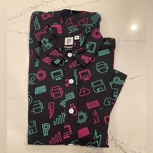 Pagely Short Sleeved Dress Shirt with computer designs Size Medium
